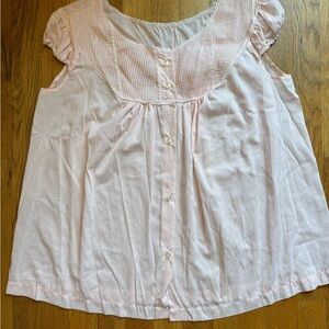Pink button down smocked scalloped blouse